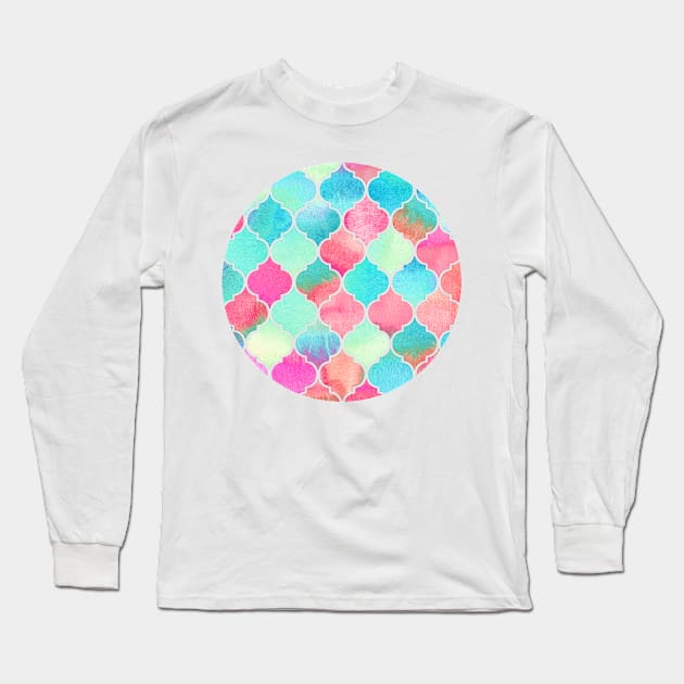 Watercolor Moroccan Patchwork in Magenta, Peach & Aqua Long Sleeve T-Shirt by micklyn